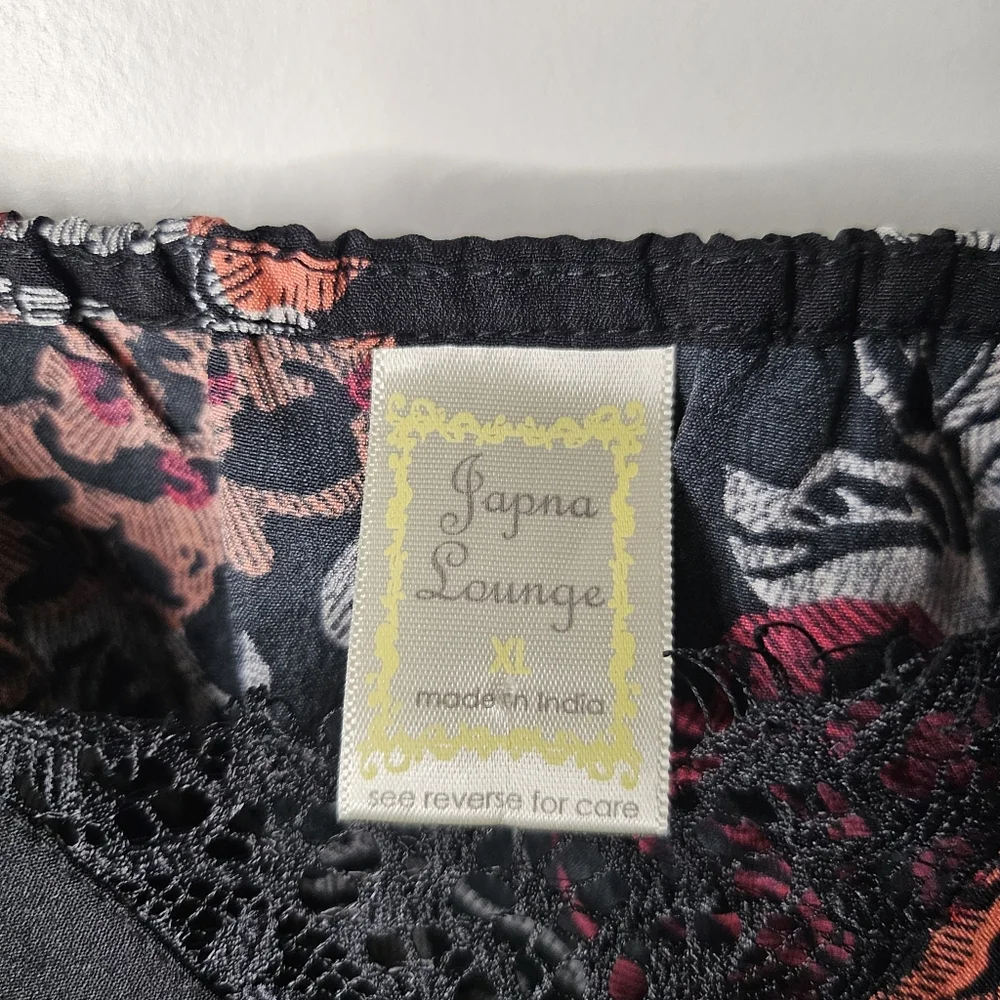 Japna Cami Lounge XL Floral Lace Trim Black Red Romantic Boho Tank Top Summer - Picture 7 of 10